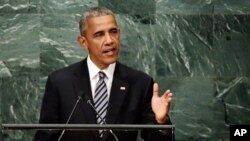 United States President Barack Obama addresses the 71st session of the United Nations General Assembly, at U.N. headquarters, Sept. 20, 2016.